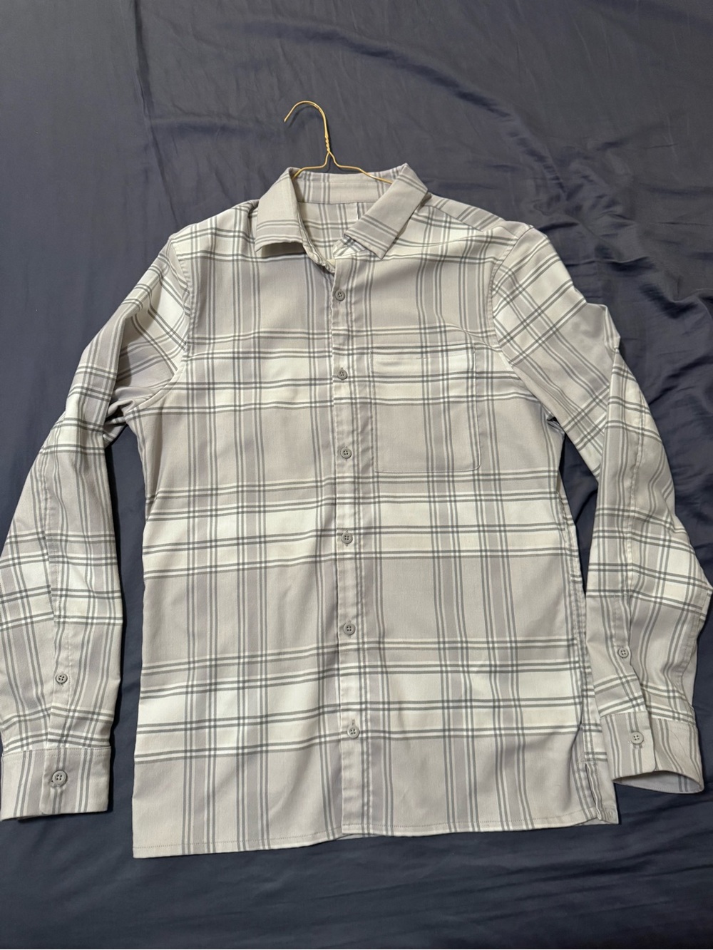 Lululemon Soft Knit OverShirt Men’s Small Gray White Plaid Long Sleeve